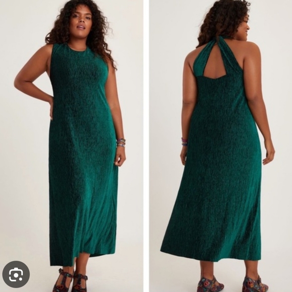 NWT Anthropologie Maeve Green Velvet Twist-back Sleeveless Midi Dress XL - Picture 1 of 15